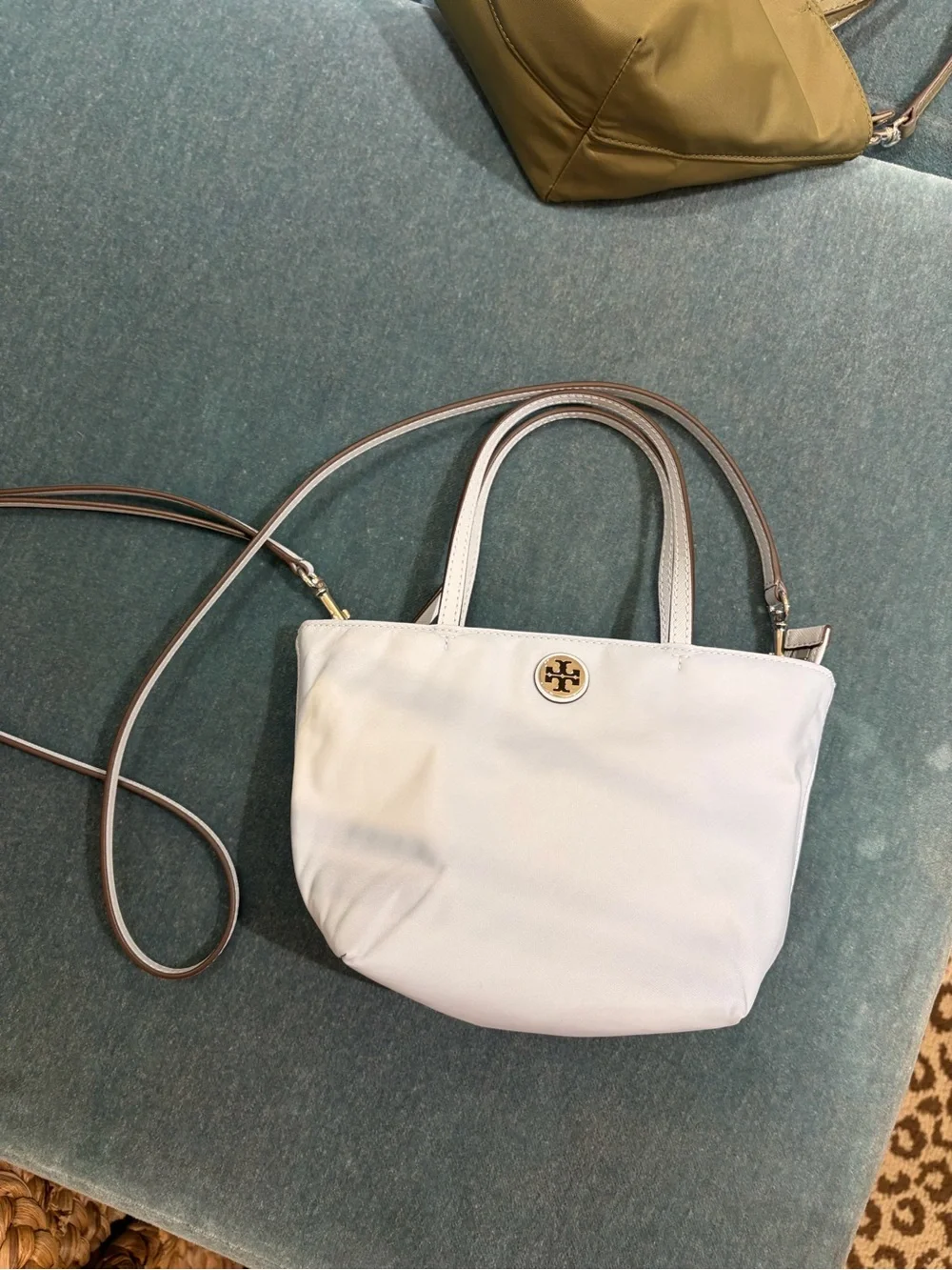 Tory Burch nylon Printed Crossbody tote mini in blue  color new with tag